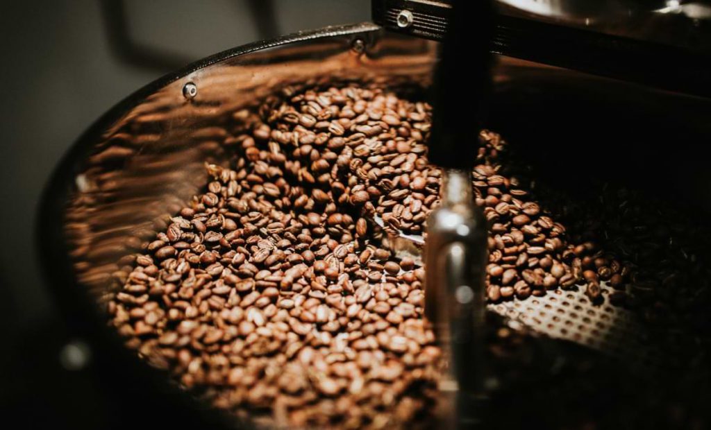 Coffee in a roaster.