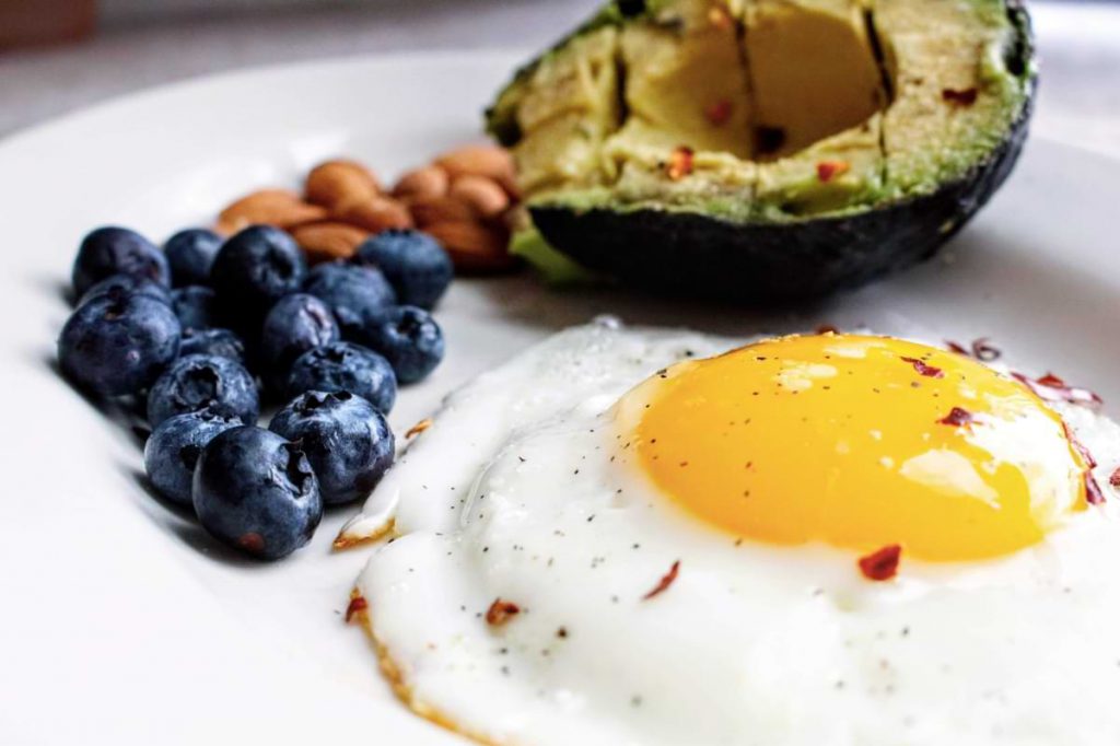 Egg, fruit, and avacado.